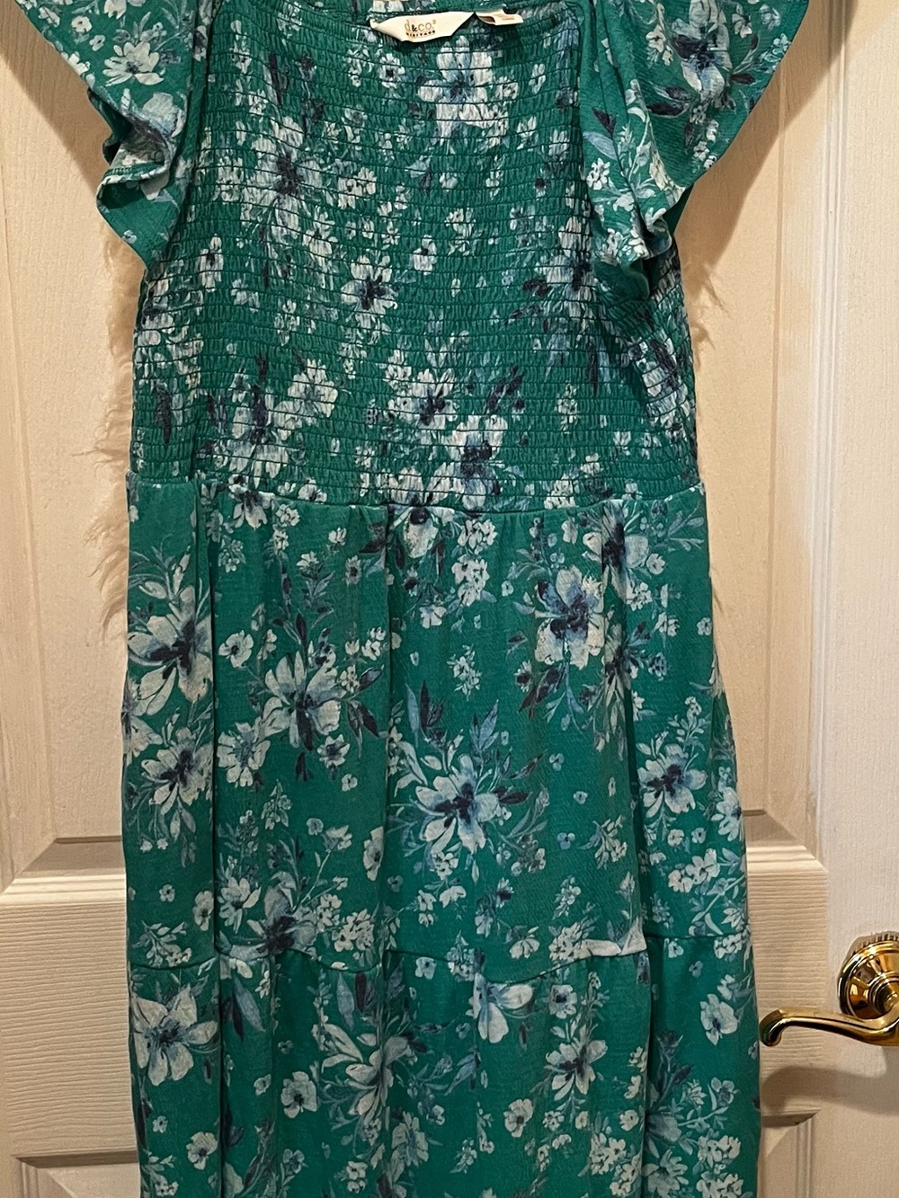 Floral Smocked Midi Dress in Teal Green